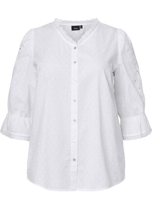 Structured shirt-blouse with embroidery anglaise , Bright White, Packshot image number 0