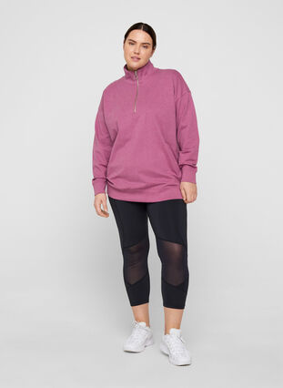 Mottled sweatshirt with zip, Grape Nectar Melange, Model image number 1