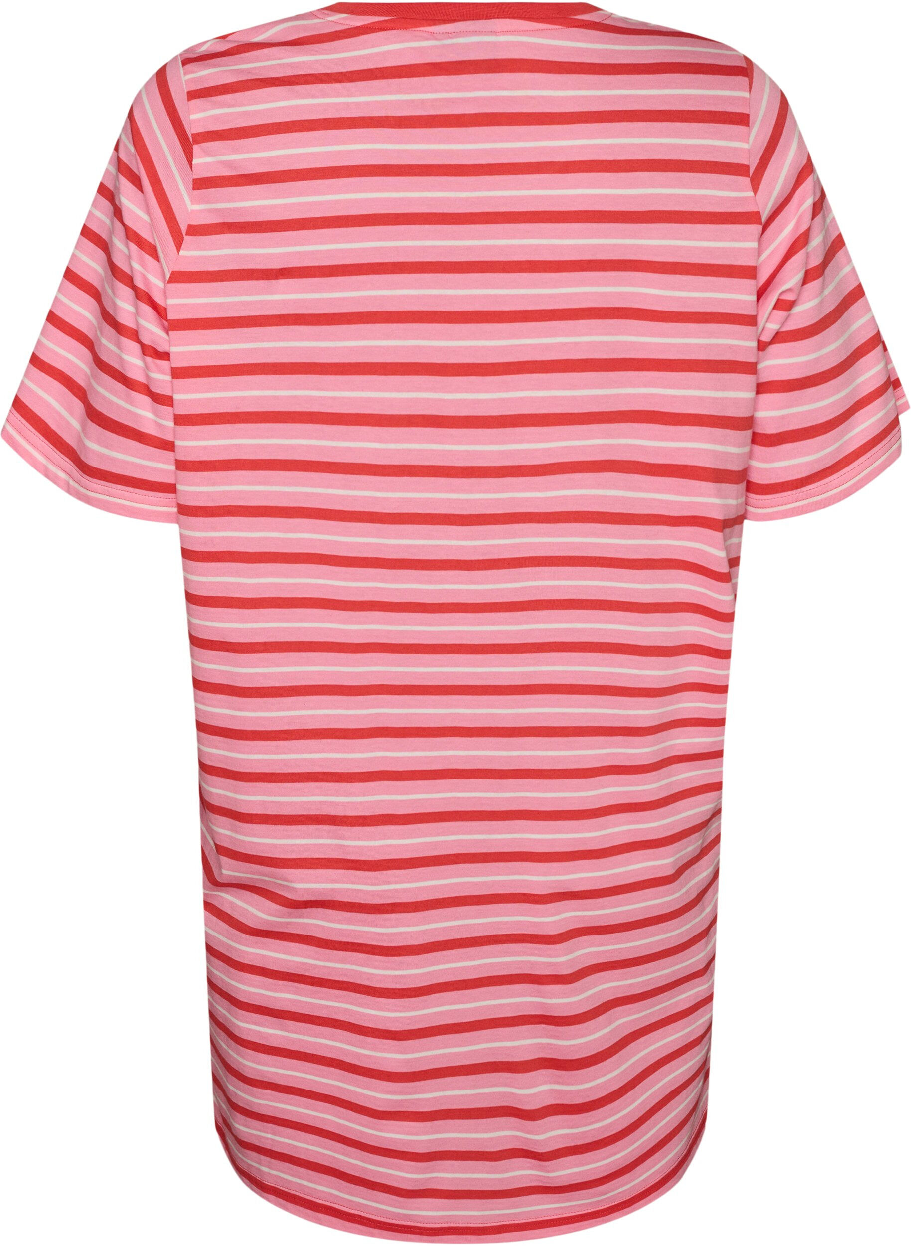 Zizzifashion Long oversized striped T-shirt in organic cotton, Pink, Packshot image number 1