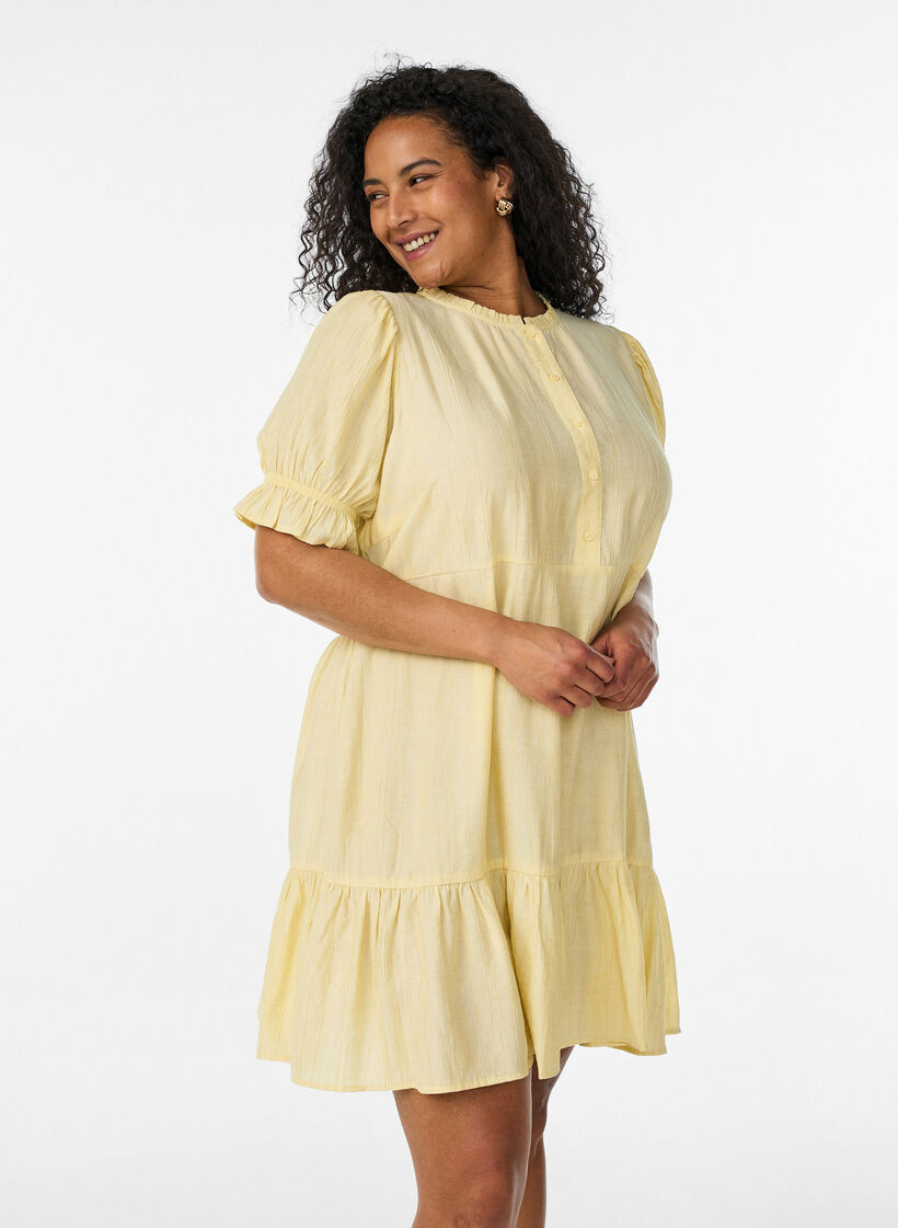 Short viscose dress with ruffle details, Yellow, Model image number 0