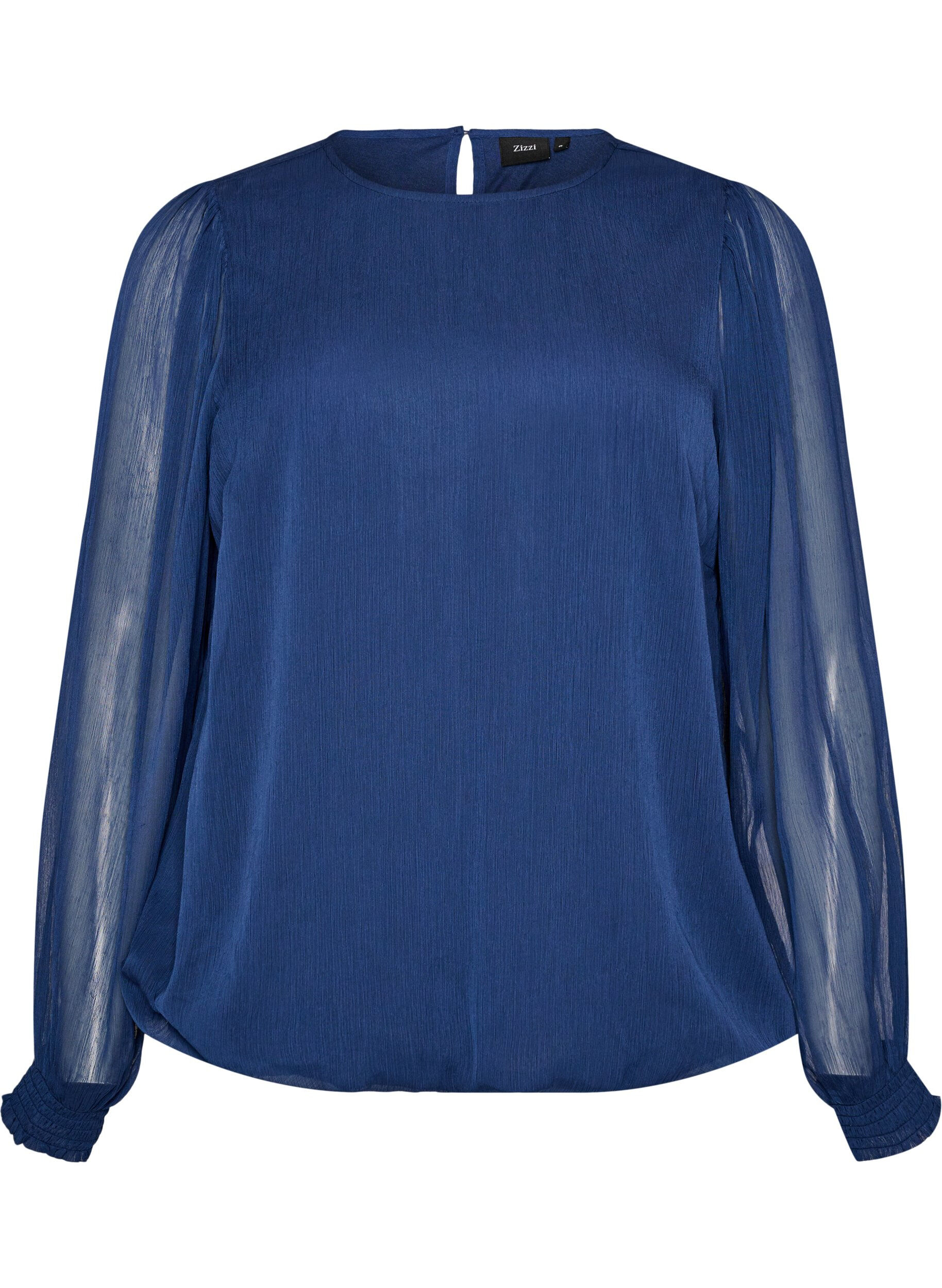 ZizzifashionChiffon blouse with sheer sleeves, Blue, Packshot image number 0