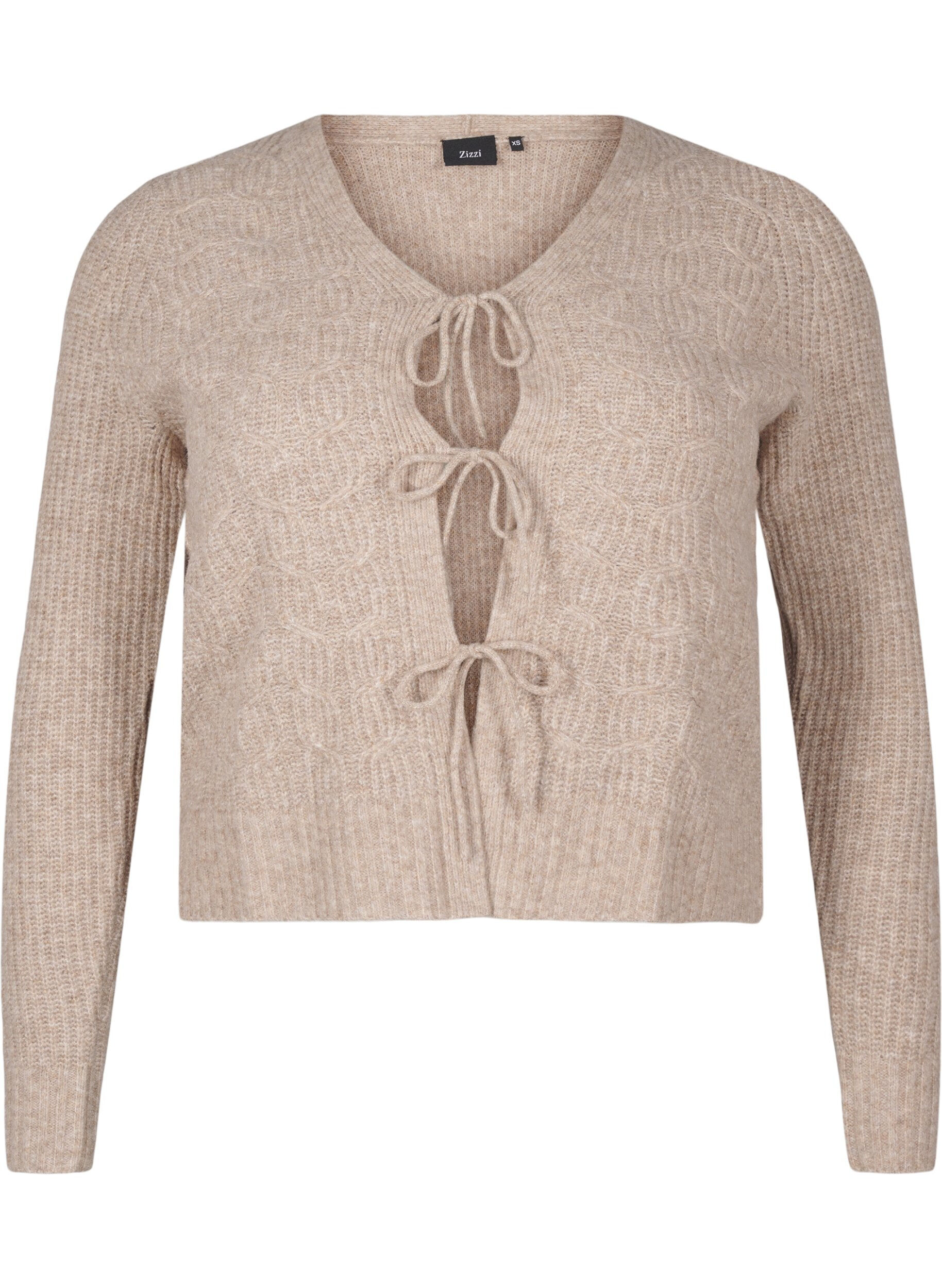 Zizzifashion Knitted cardigan with tie details, Simply Taupe Mel., Packshot image number 0