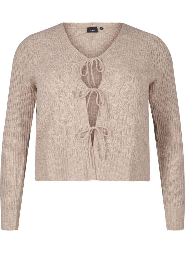 Knitted cardigan with tie details, Simply Taupe Mel., Packshot image number 0