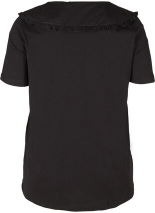 Short-sleeved cotton t-shirt with collar, Black, Packshot image number 1