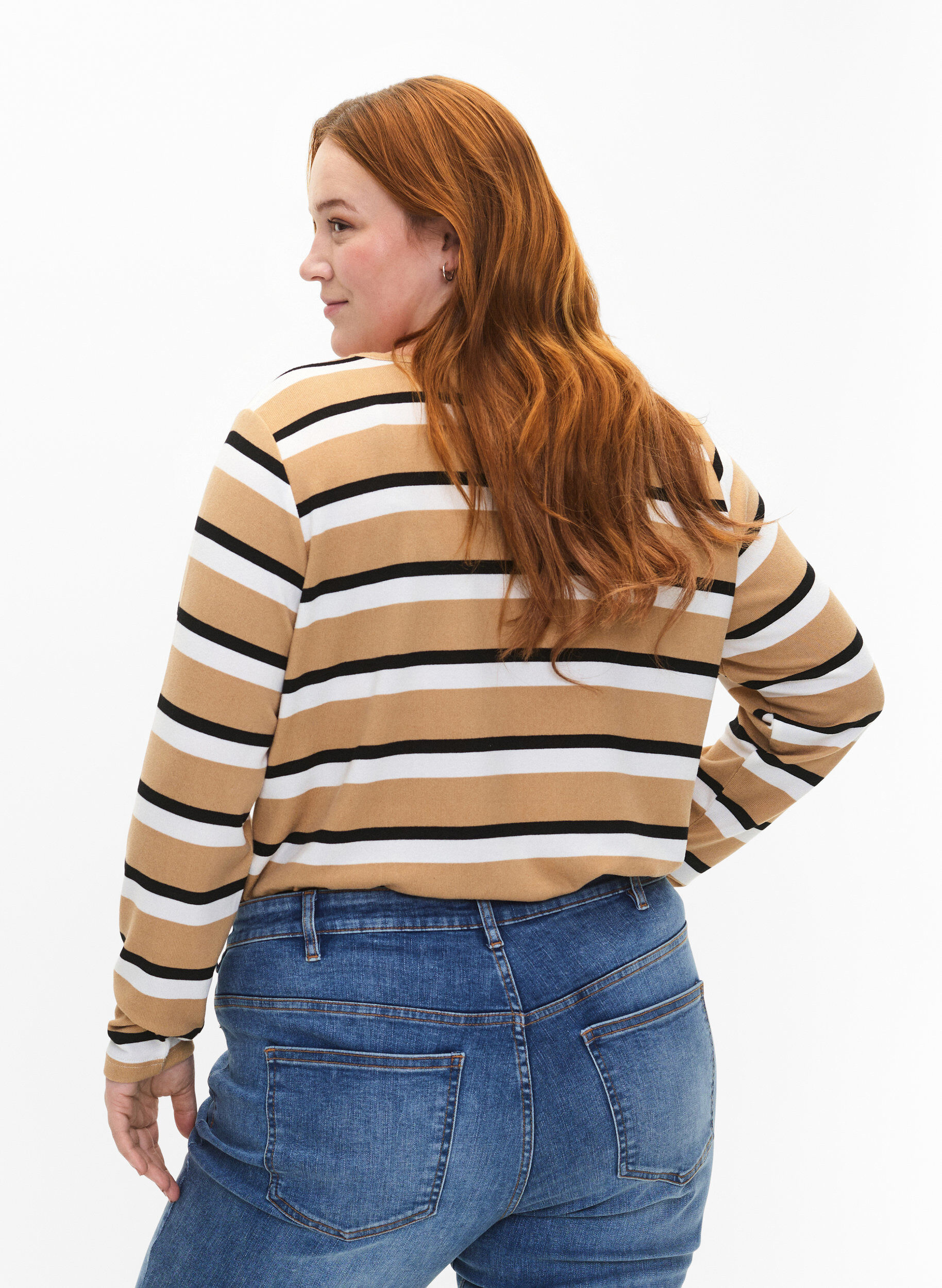 ZizzifashionStriped blouse with long sleeves, Black, Model image number 2