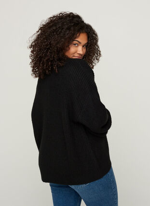Short rib-knitted cardigan with a V-neckline, Black, Model image number 1