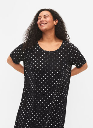 Viscose midi dress with short sleeves, Black Dot, Model image number 2