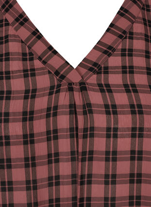 Checked viscose top with a V-neck, Rose Brown CHECK , Packshot image number 2