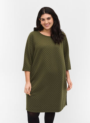 Structured dress with 3/4 sleeves, Ivy Green, Model image number 0