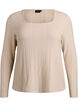 Jersey blouse with a square neck and ribbed texture, Beige, Packshot image number 0