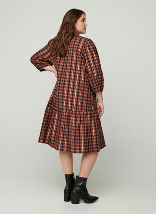Checked cotton dress with a V-neck, Cocoa brown CHECK , Model image number 1