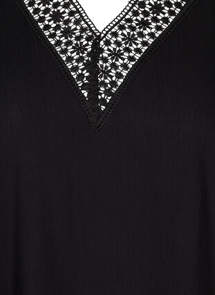 Sleeveless viscose tunic with lace, Black, Packshot image number 2