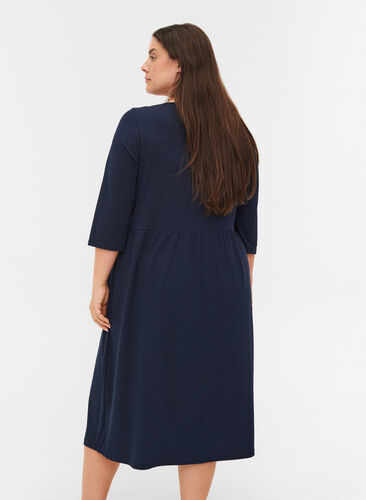 Midi dress in organic cotton with pockets, Navy Blazer, Model image number 1