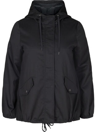 Short jacket with a hood and pockets, Black, Packshot image number 0
