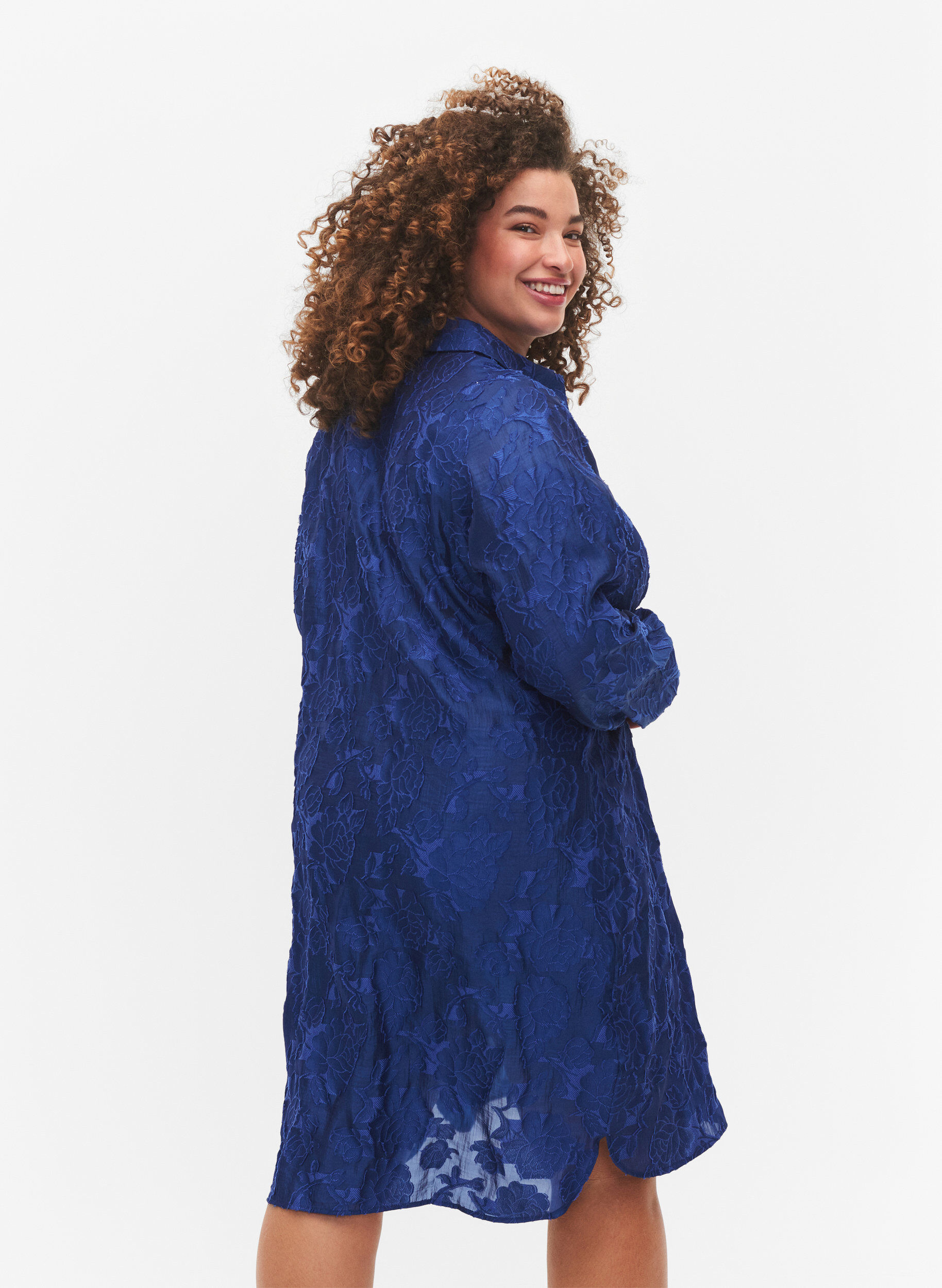 Zizzifashion Long jacquard shirt, Mazarine Blue, Model image number 1