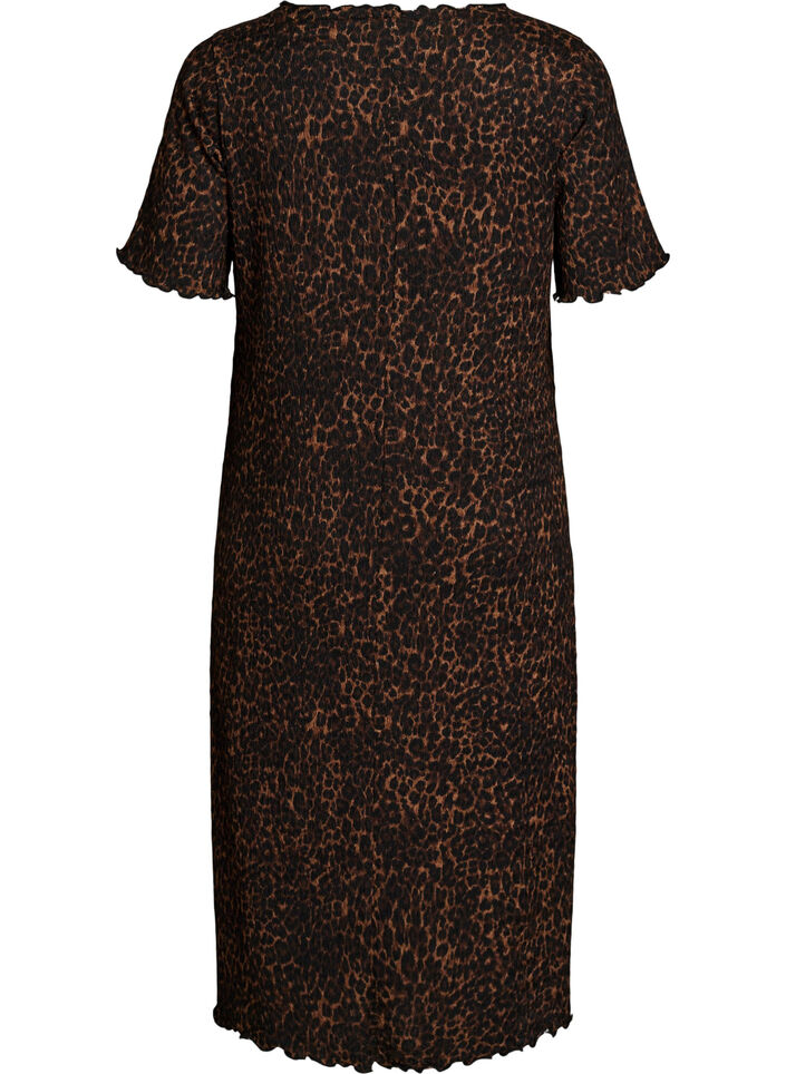 Textured midi dress with short sleeves, Brown, Packshot image number 1