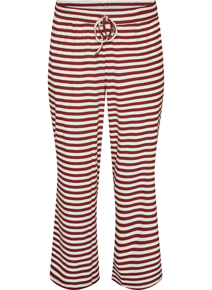 Striped pyjama bottoms with a high waist and wide legs, Red, Packshot image number 0
