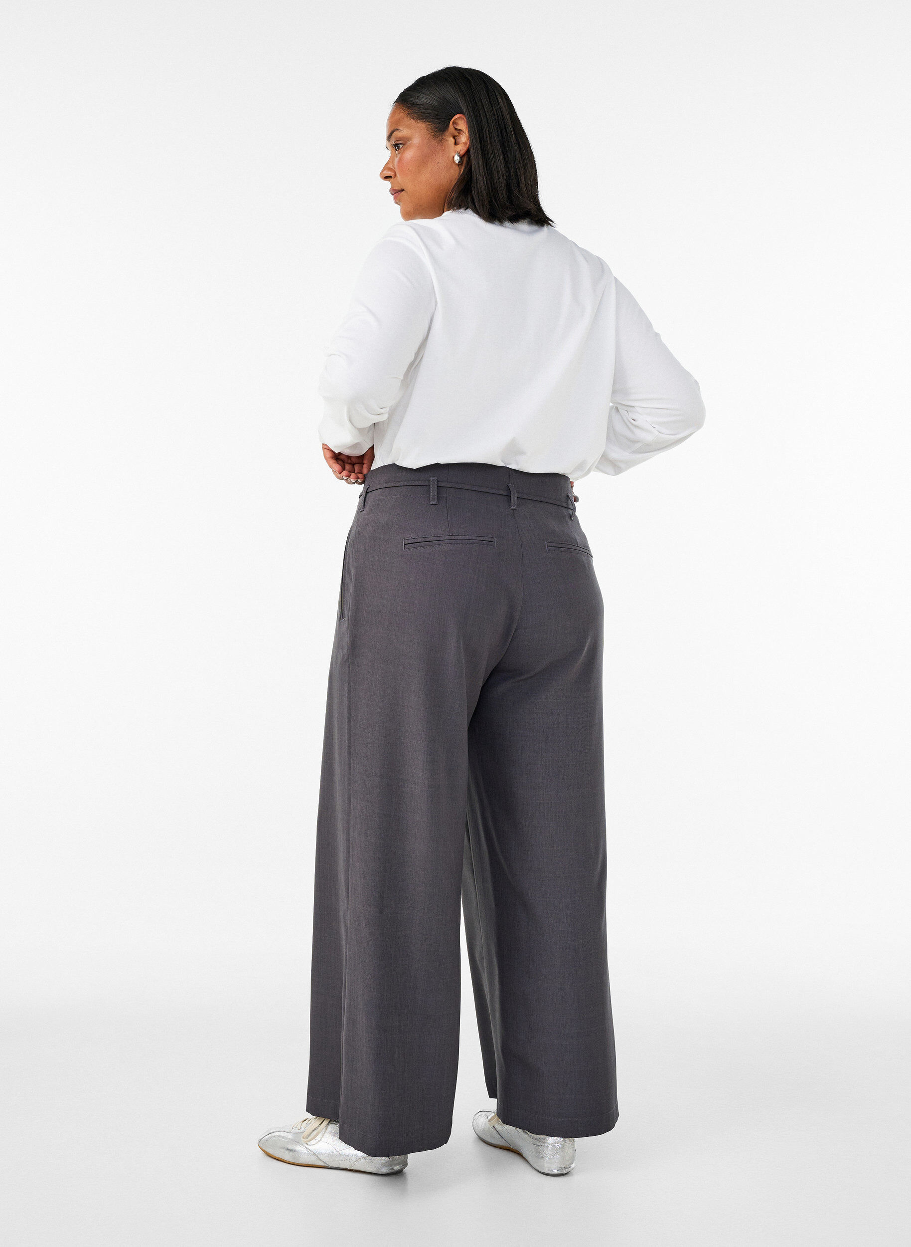 ZizzifashionTailored trousers with creases and a tie-belt, Dark Grey, Model image number 1