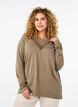 Blouse with embroidery details and long sleeves, Brown, Model image number 0