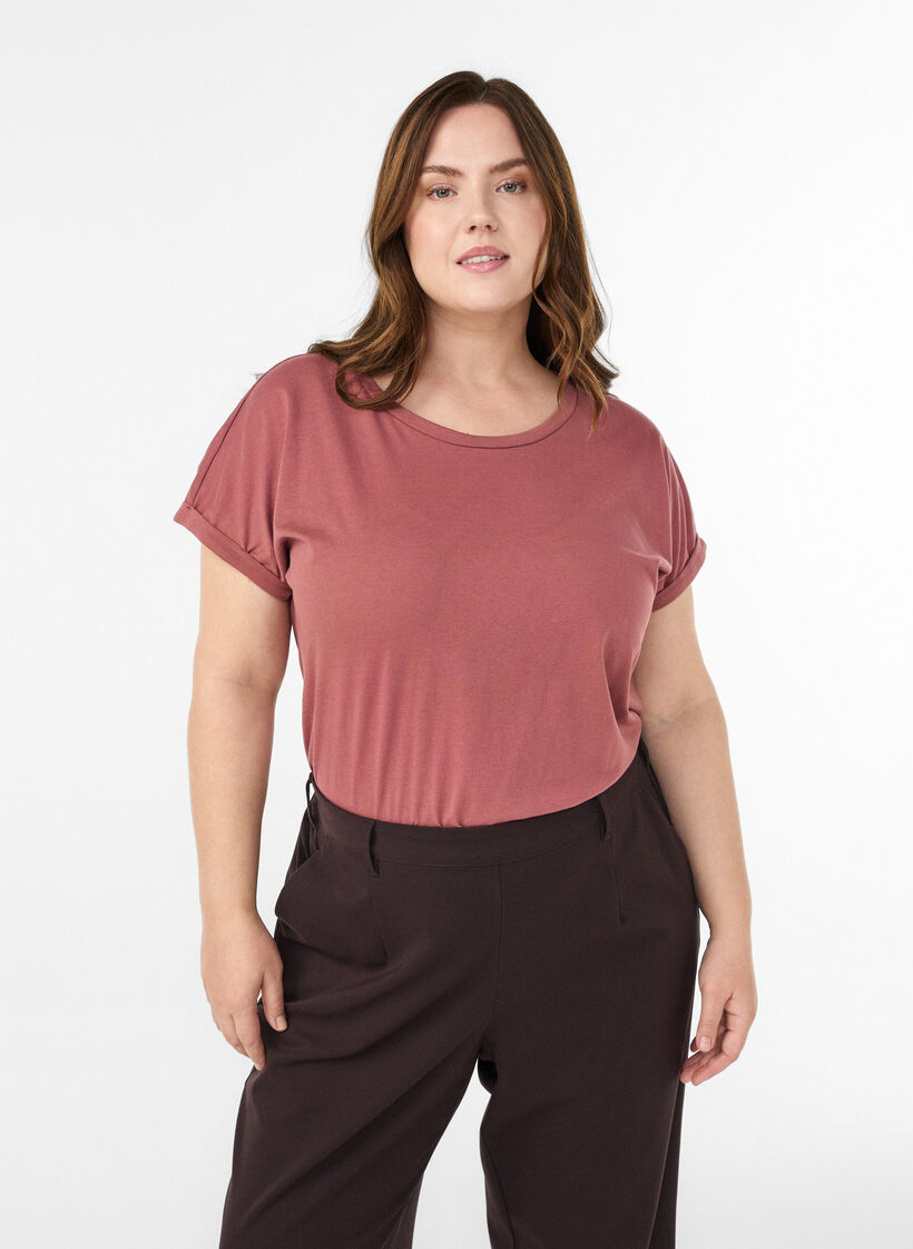 Short-sleeved t-shirt in a cotton blend, Rose, Model image number 0