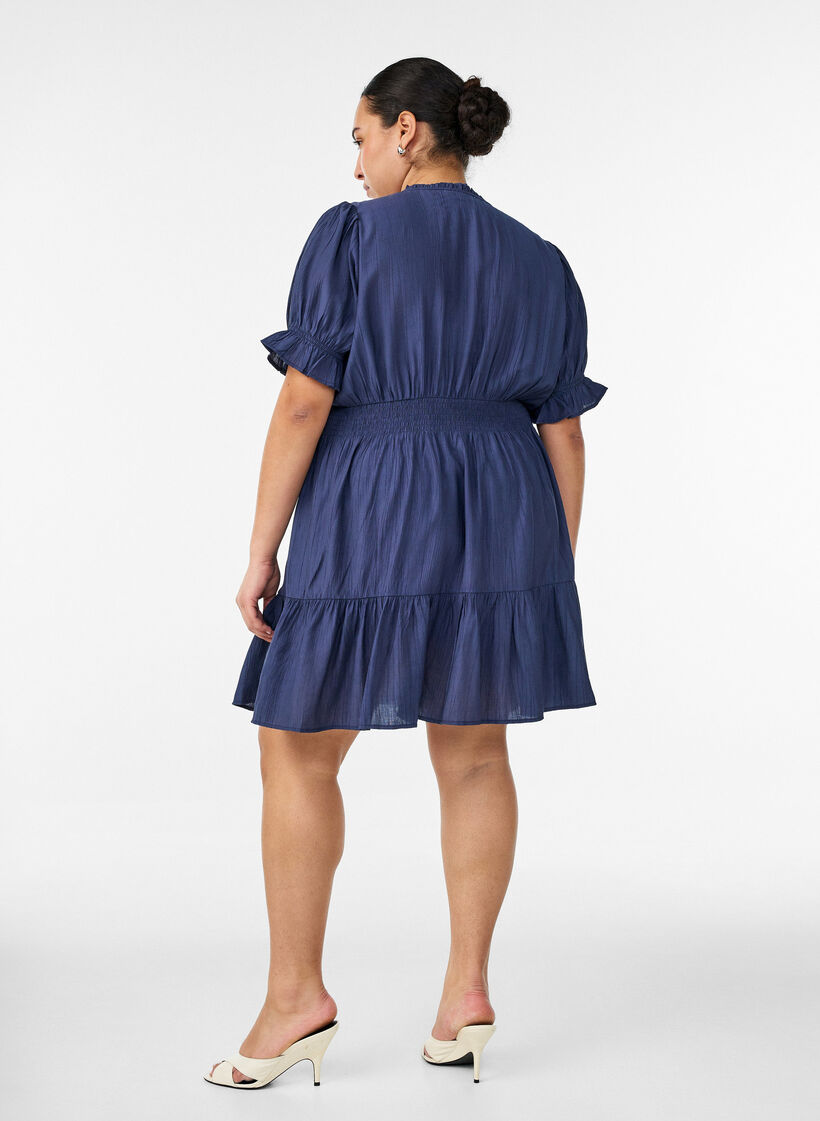 Short viscose dress with ruffle details, Blue, Model image number 2