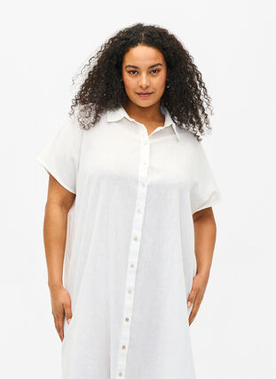 Long shirt in cotton blend with linen, Bright White, Model image number 2