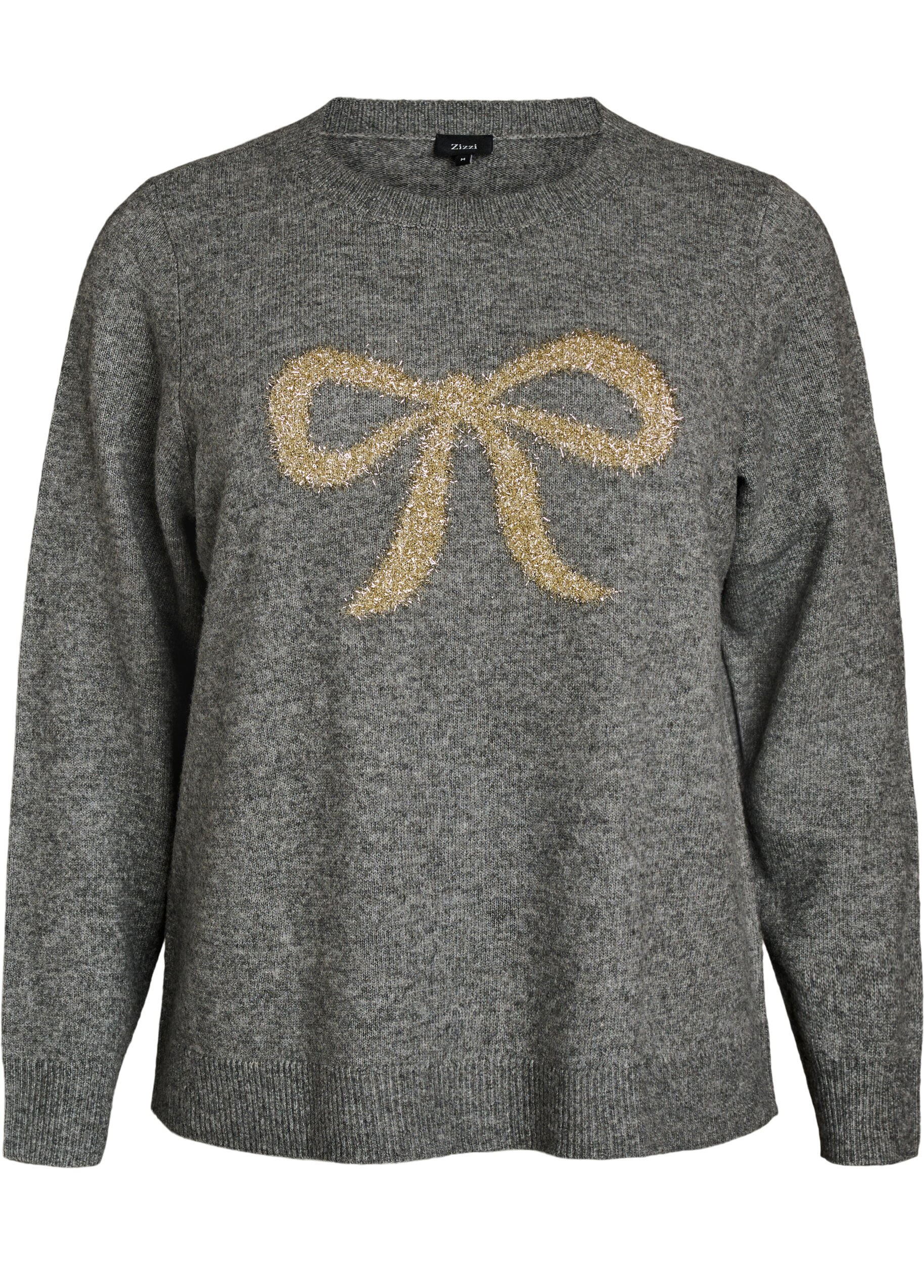 ZizzifashionKnitted blouse with glitter bow, Grey, Packshot image number 0