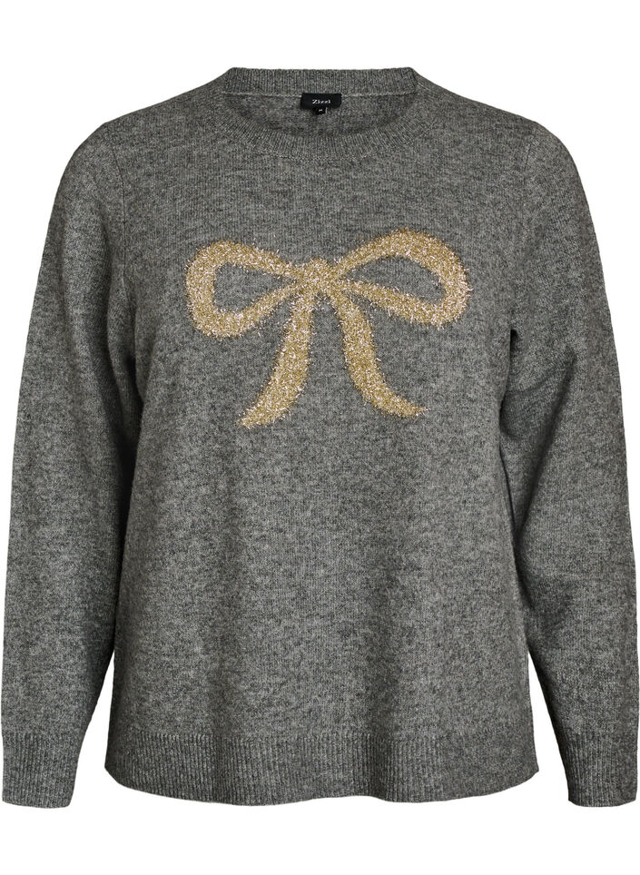Knitted blouse with glitter bow, Grey, Packshot image number 0