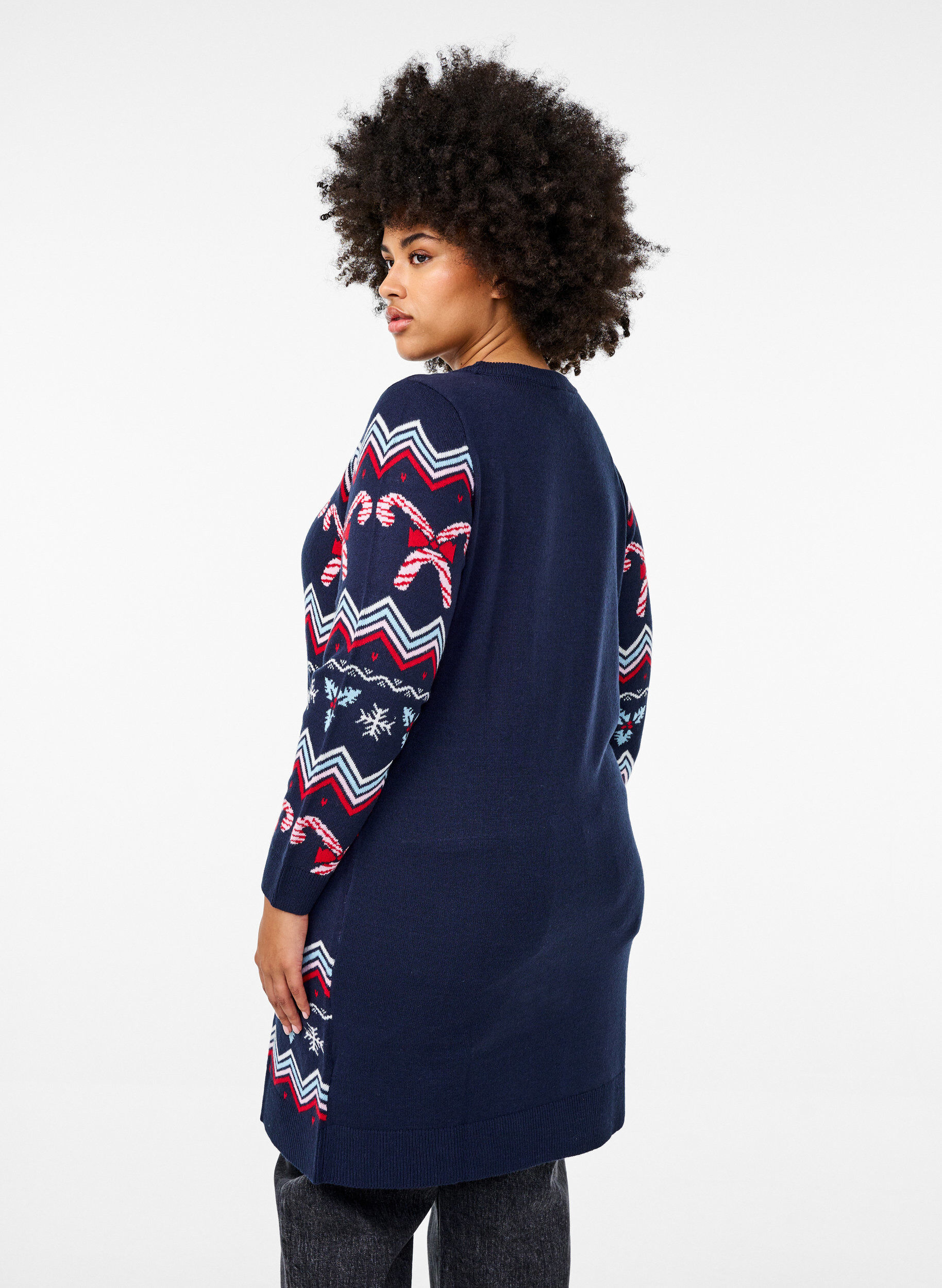 Zizzifashion Long-sleeved knitted dress with a Christmas motif, Navy Blazer Comb, Model image number 1