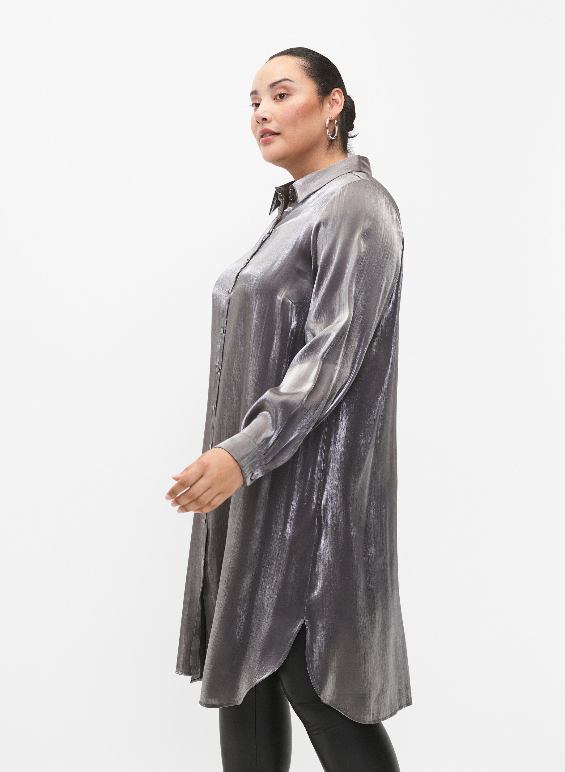 Zizzifashion Long silver-colored shirt, Dark Silver, Model image number 2