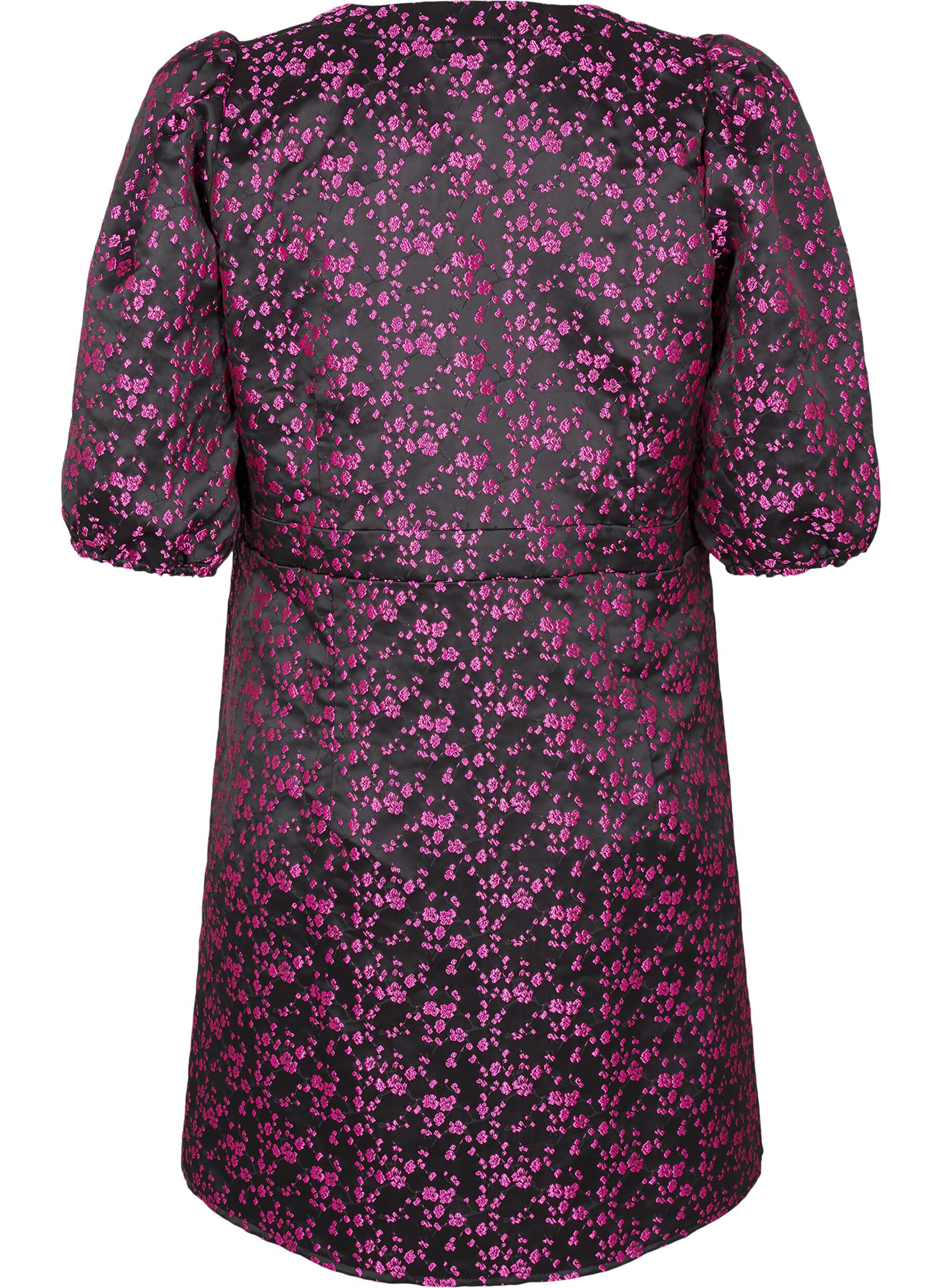 Zizzifashion Knee-length dress with embroidered flowers, Black Pink Flower, Packshot image number 1