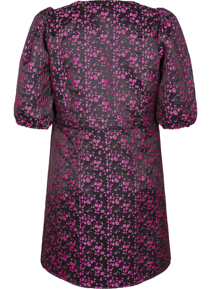 Knee-length dress with embroidered flowers, Black Pink Flower, Packshot image number 1