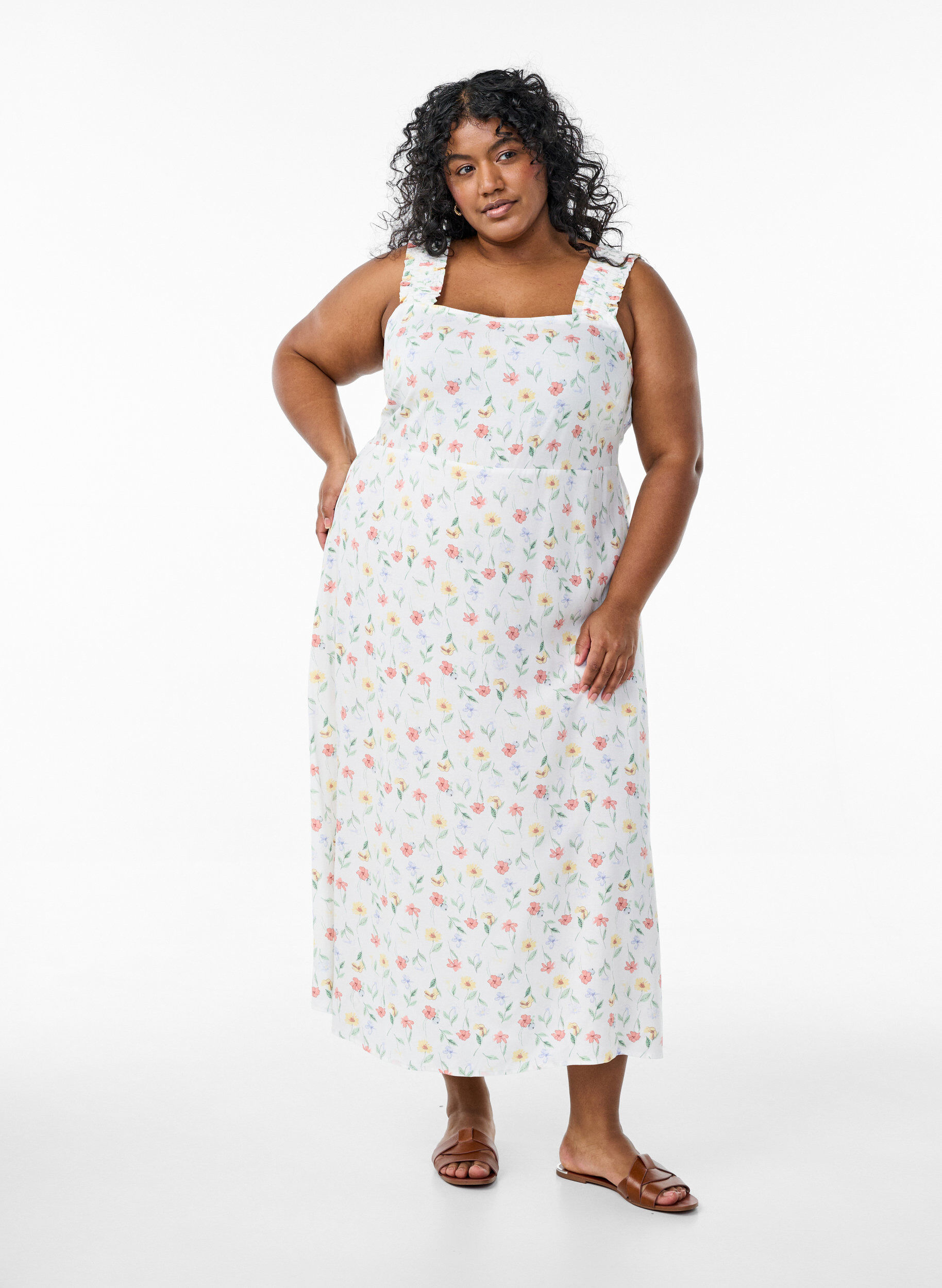 Zizzifashion Summer dress with wide straps, White, Model image number 0