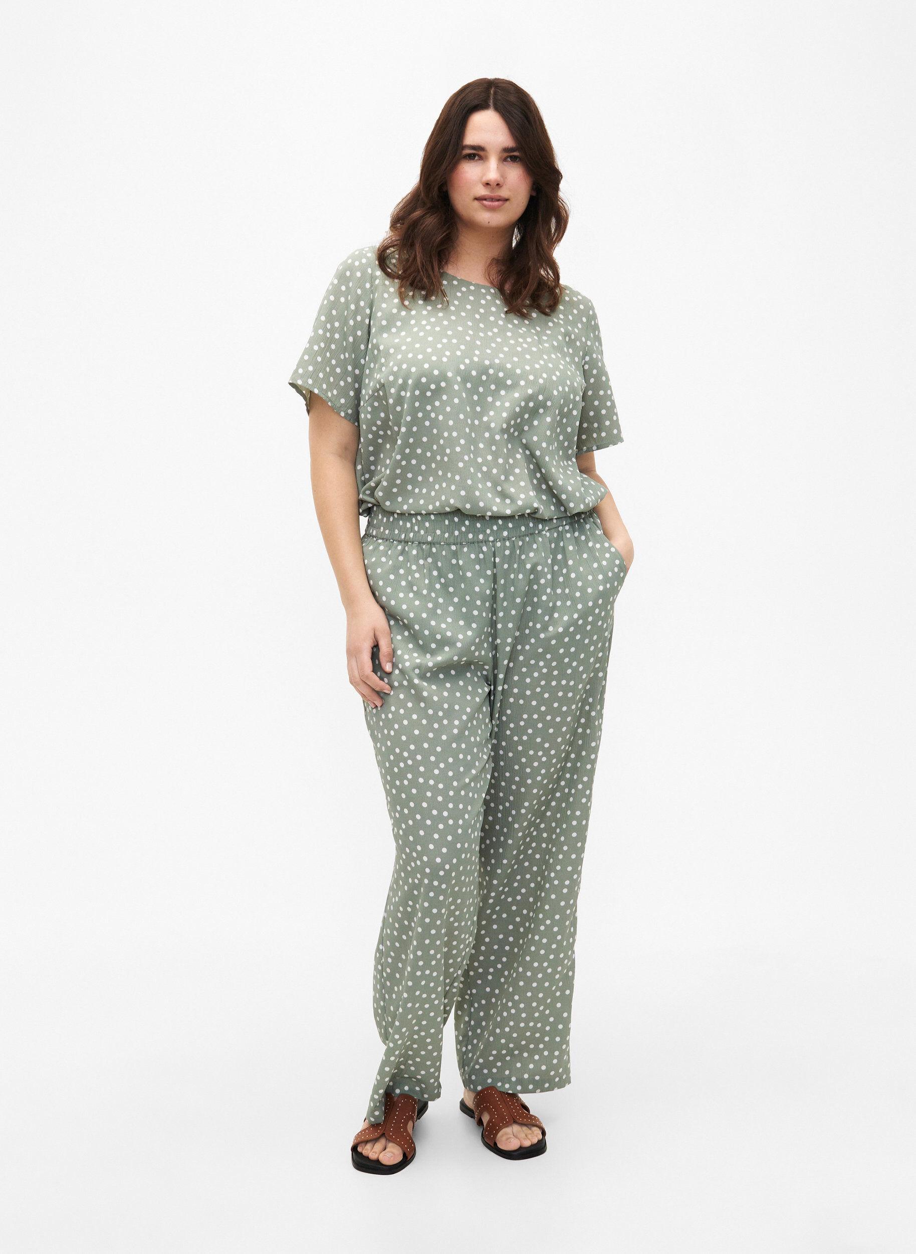 Zizzifashion FLASH - Pants with print and pockets, Iceberg Green Dot, Model image number 3