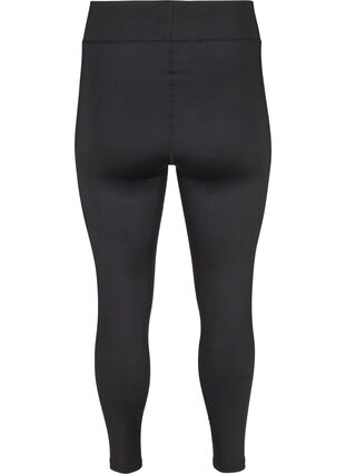 Cropped sports leggings with printed text, Black, Packshot image number 1