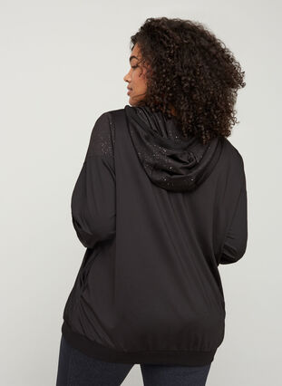 Sports cardigan with a zip and hood, Black, Model image number 1