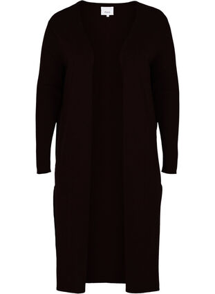 Long knitted cardigan made from a viscose mix, Black, Packshot image number 0