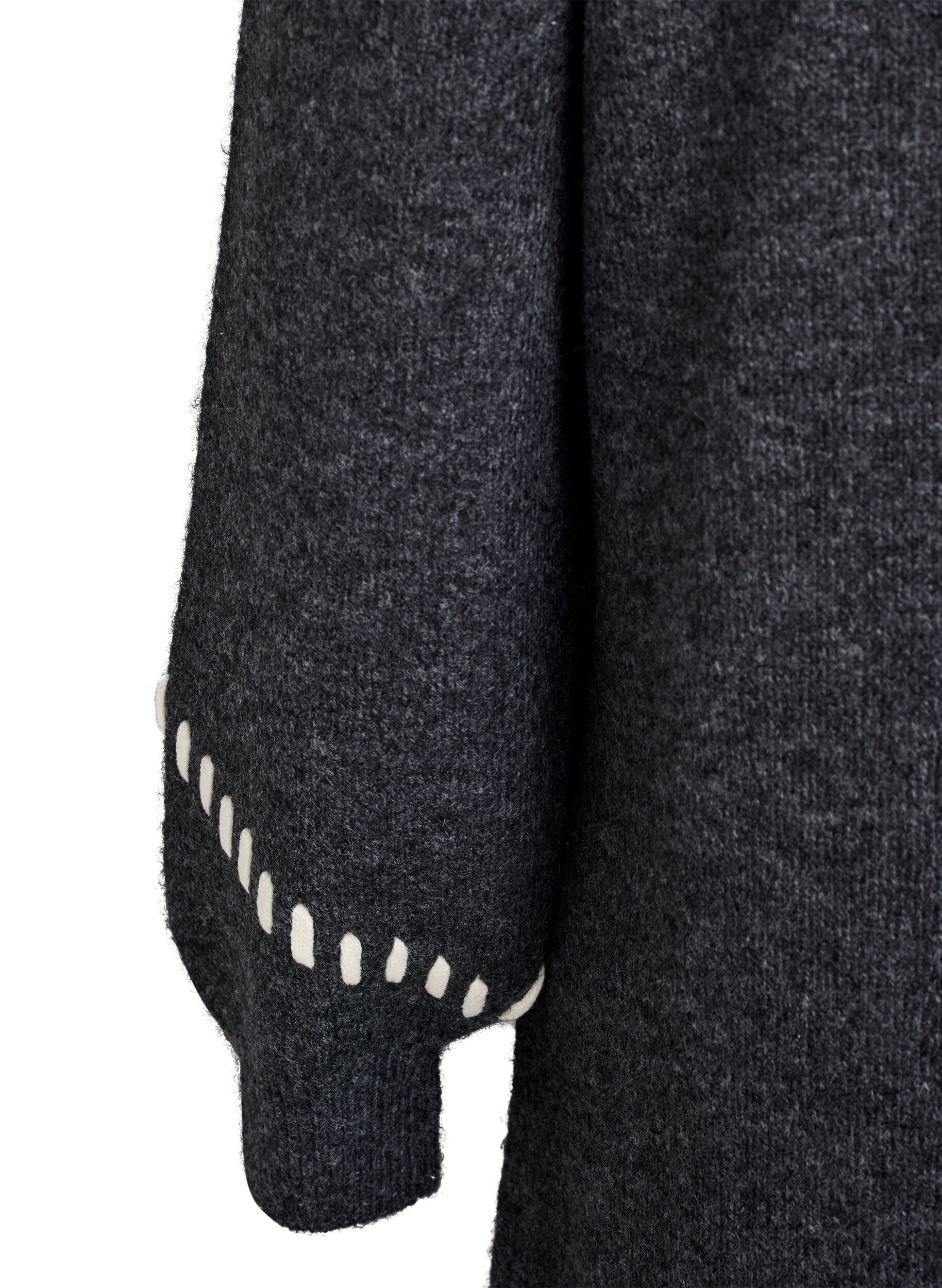 Zizzifashion Knitted dress with contrast stitching, Dark Grey, Packshot image number 3