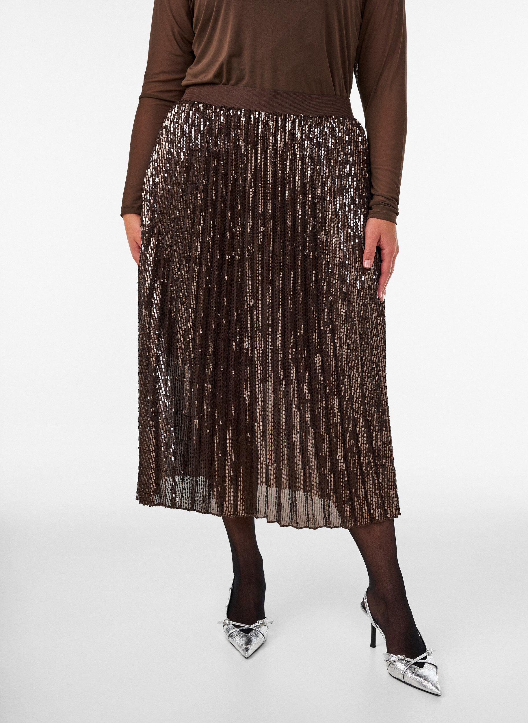 ZizzifashionA-line sequin midi skirt, Brown, Model image number 2