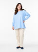 Knitted blouse with round neck and knitted pattern, Light Blue, Model image number 1