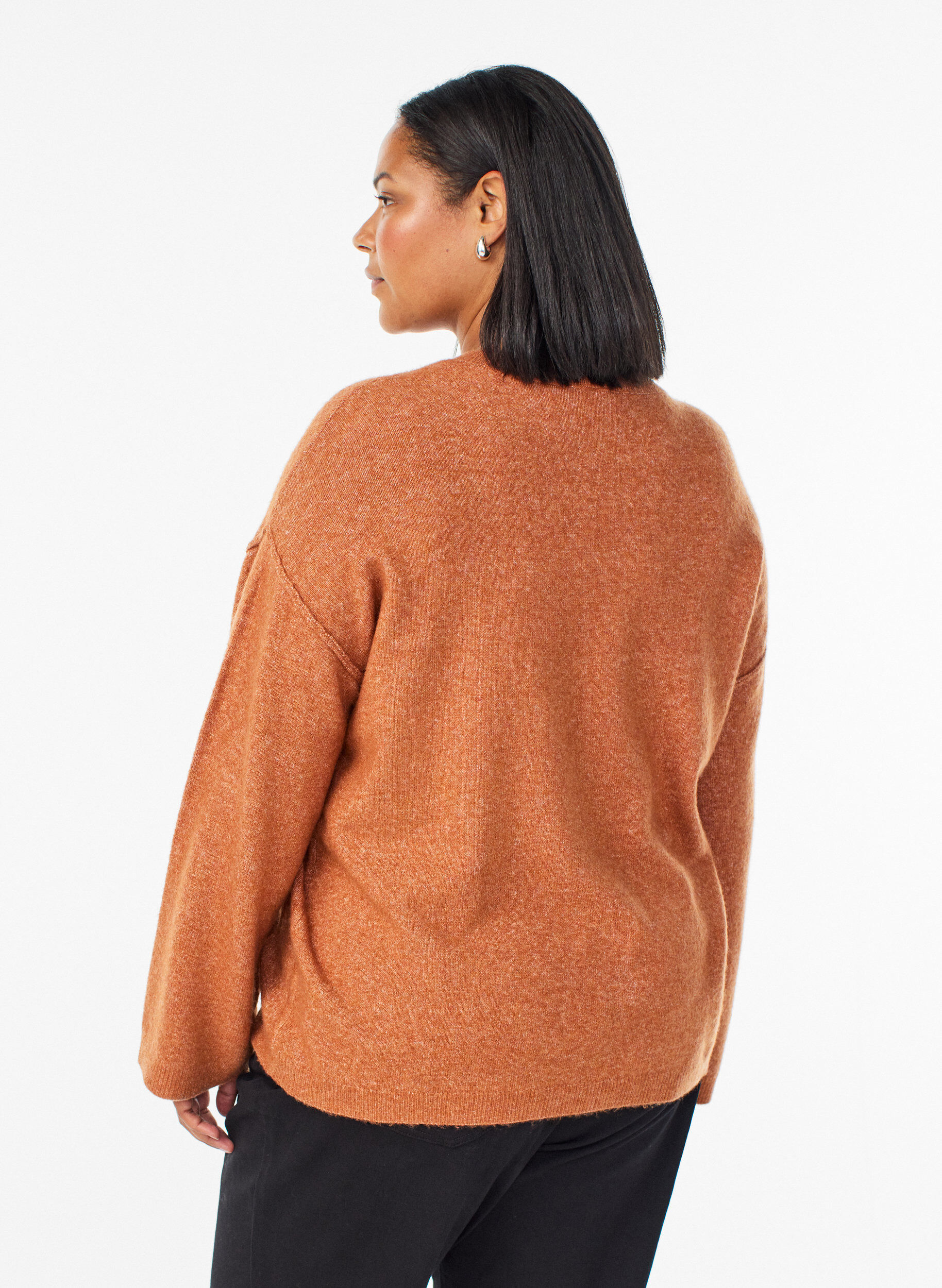 Zizzifashion Loose knit sweater with prominent seams, Orange, Model image number 2