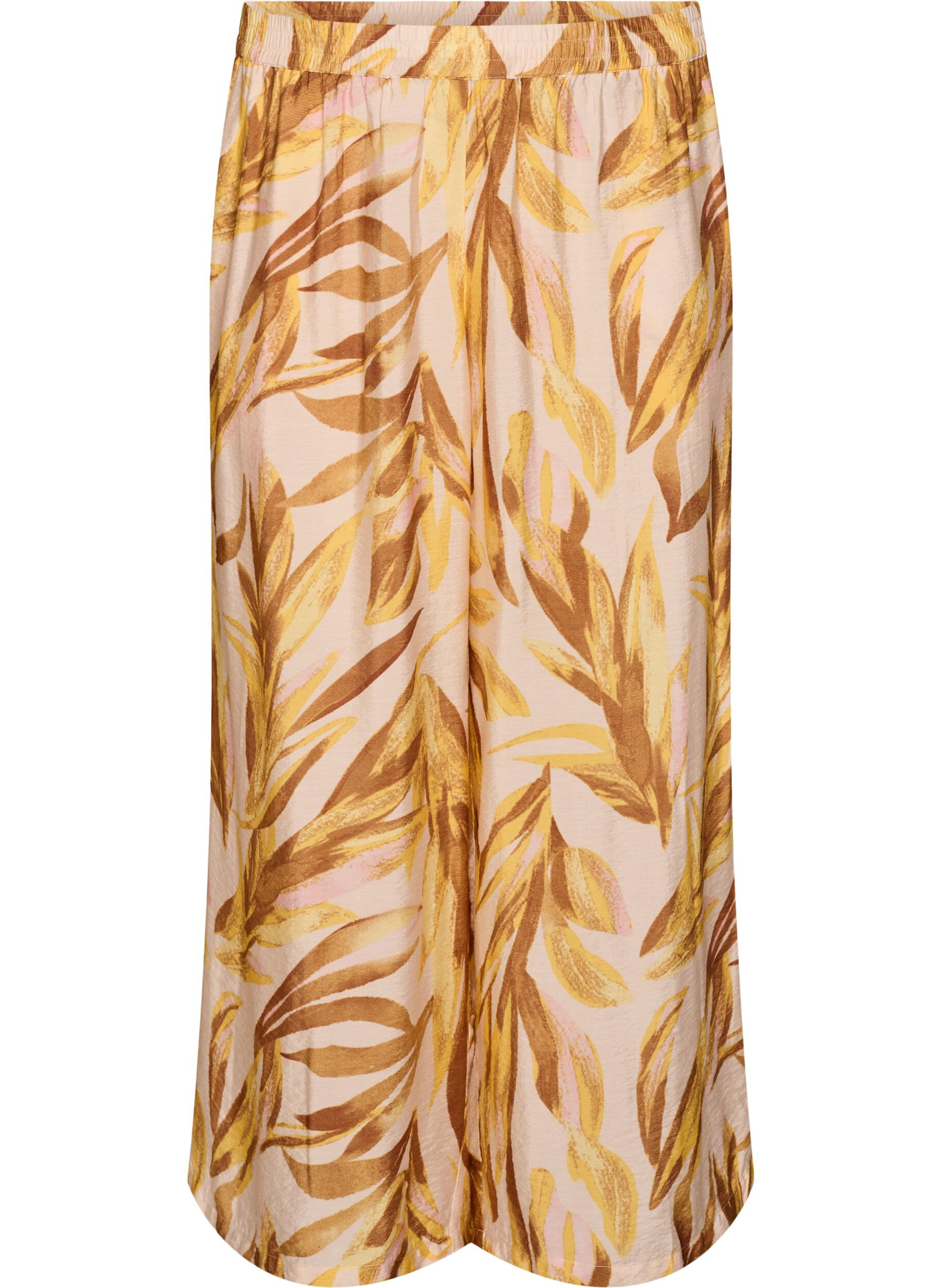 Wide-leg trousers with leaf print and a high elasticated waist