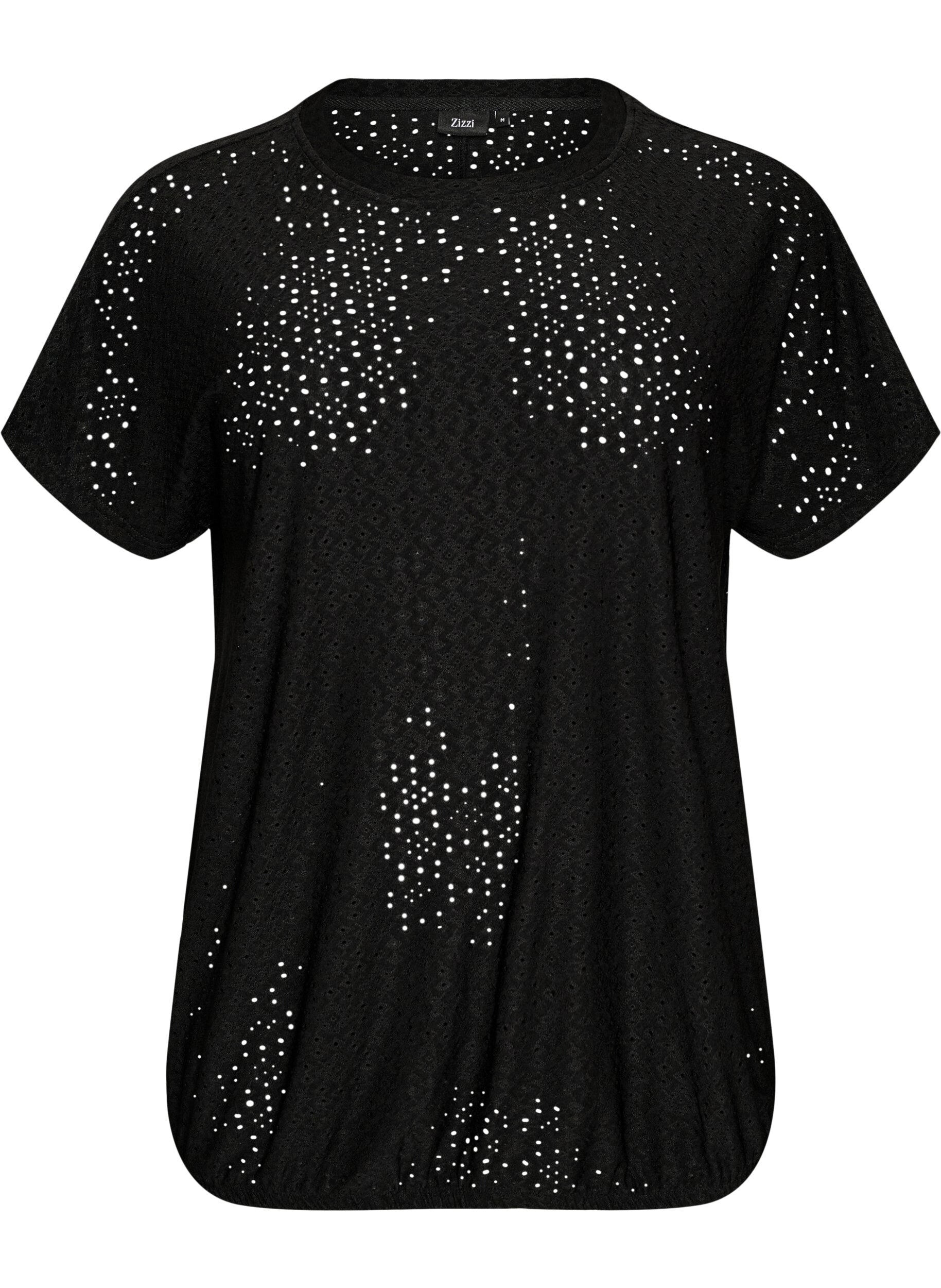 Zizzifashion Blouse with eyelet embroidery and balloon-effect, Black, Packshot image number 0