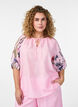 Blouse with tie detail and floral print sleeves, Pink, Model image number 0