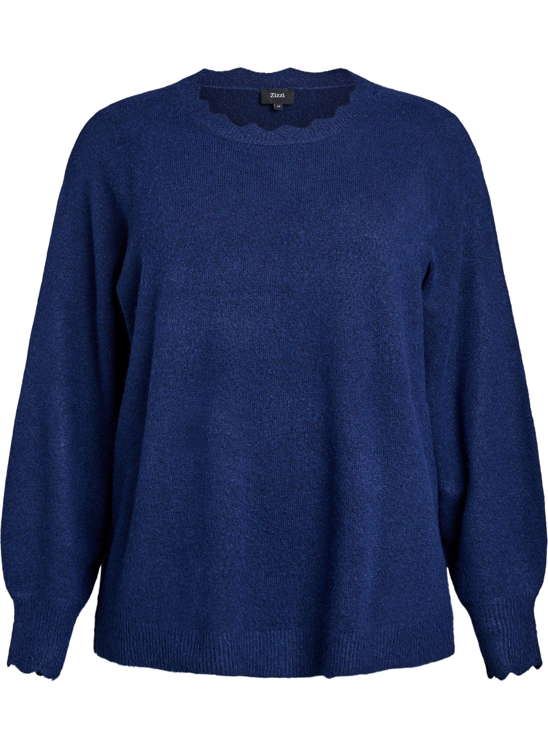 Zizzifashion Knitted blouse with wavy edges, Blue, Packshot image number 0