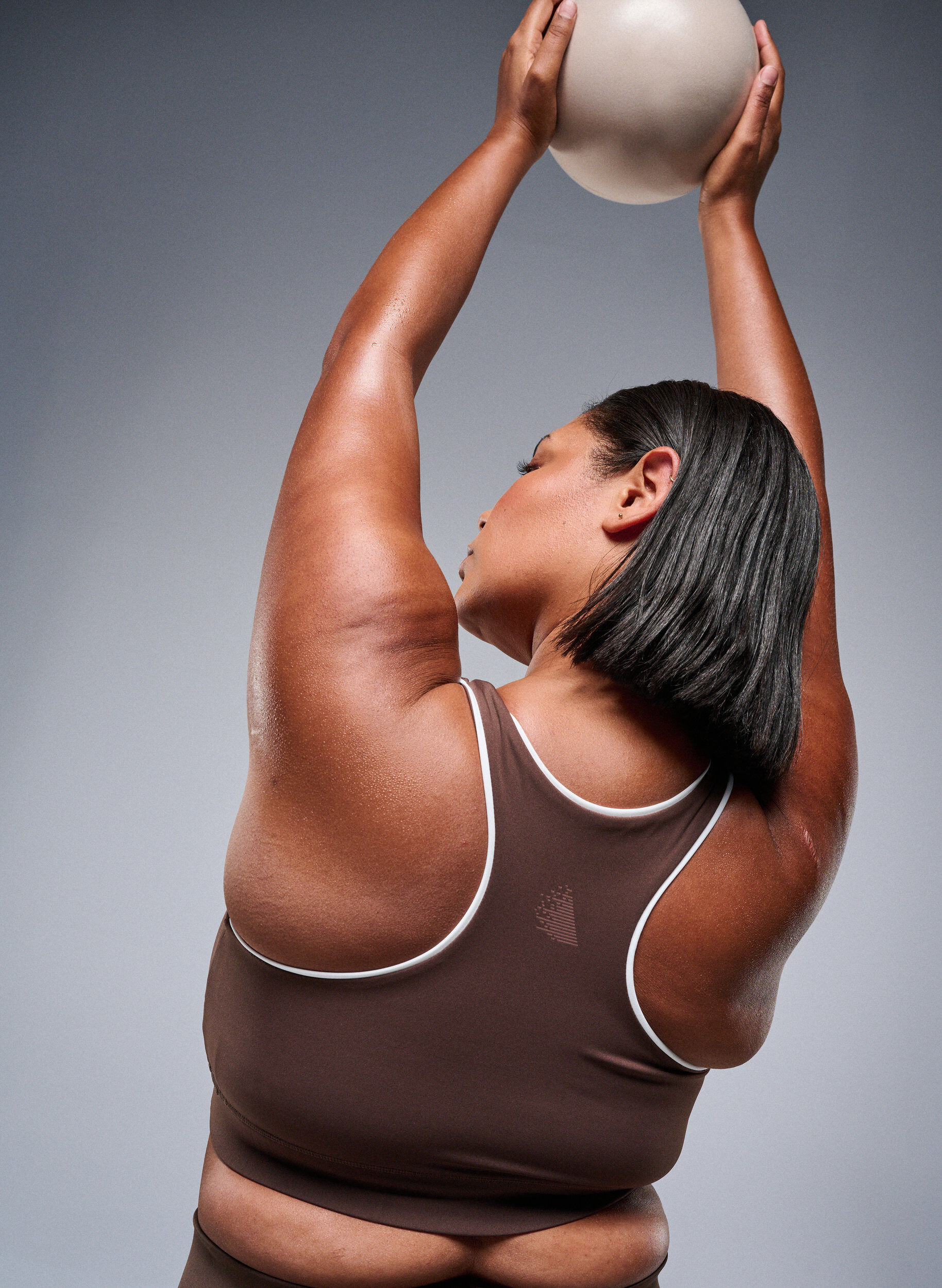 Zizzifashion Racerback sports bra with contrast piping, Brown, Image image number 0