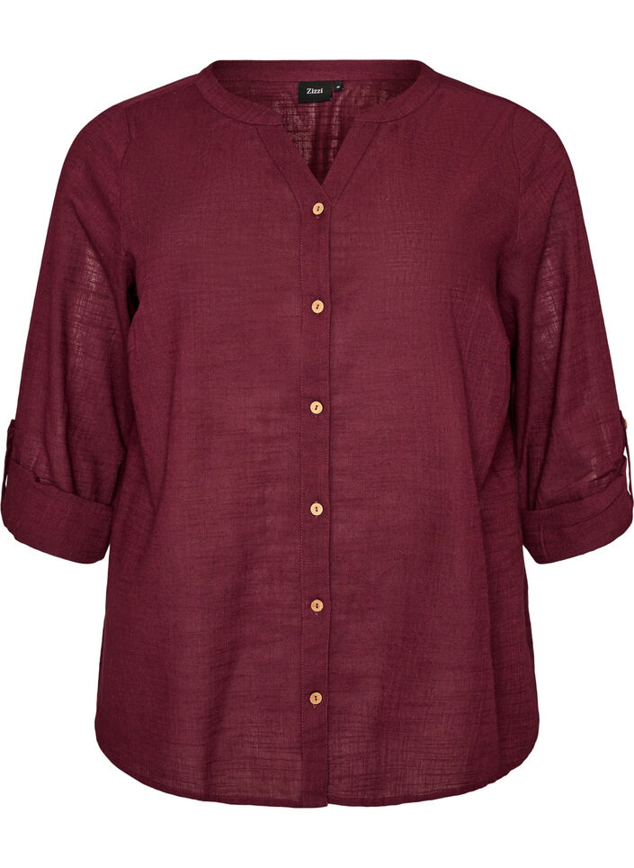 Cotton shirt blouse with a v-neck, Red, Packshot image number 0