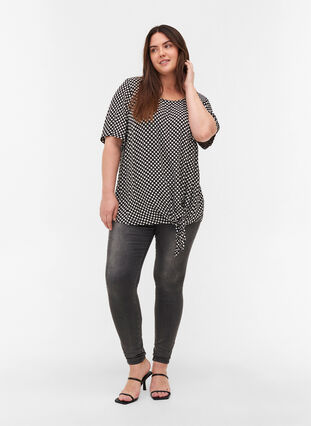 Short-sleeved viscose blouse with polka dots, Black w. White Dot, Model image number 2