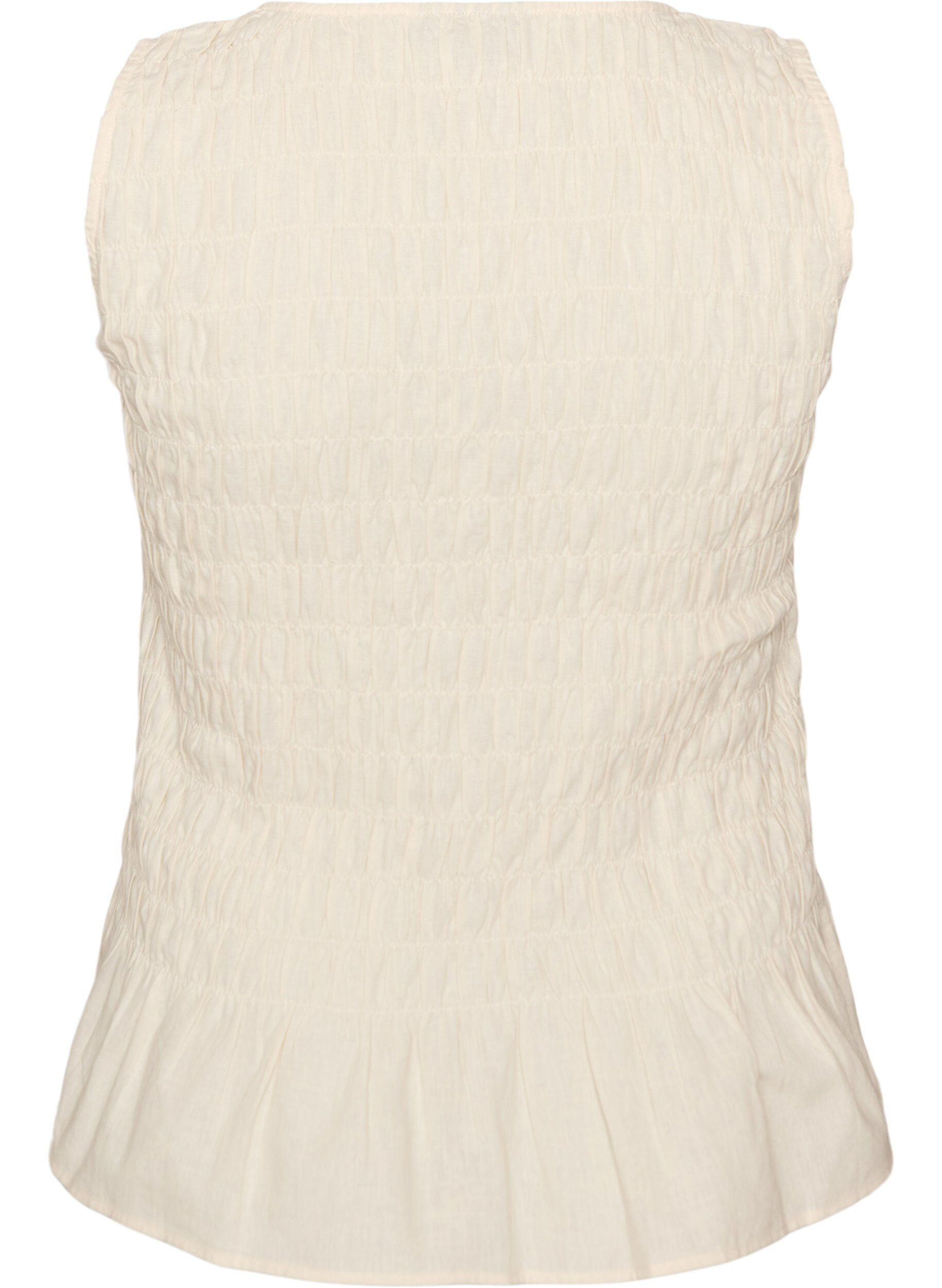 Zizzifashion Sleeveless cotton and linen top with smock, Vanilla, Packshot image number 1