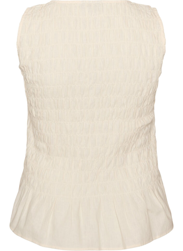 Sleeveless cotton and linen top with smock, Vanilla, Packshot image number 1